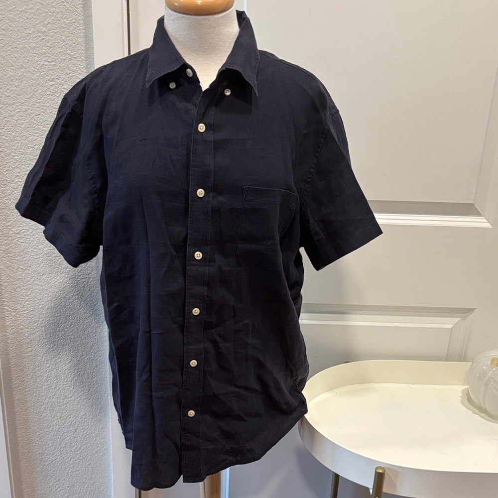 EUC J. Crew Navy Linen Blend Button Down Shirt